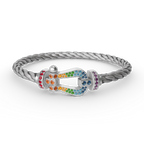 GlowFORC LARGE HORSESHOE  COLORED DIAMOND BRACELET SILVER
