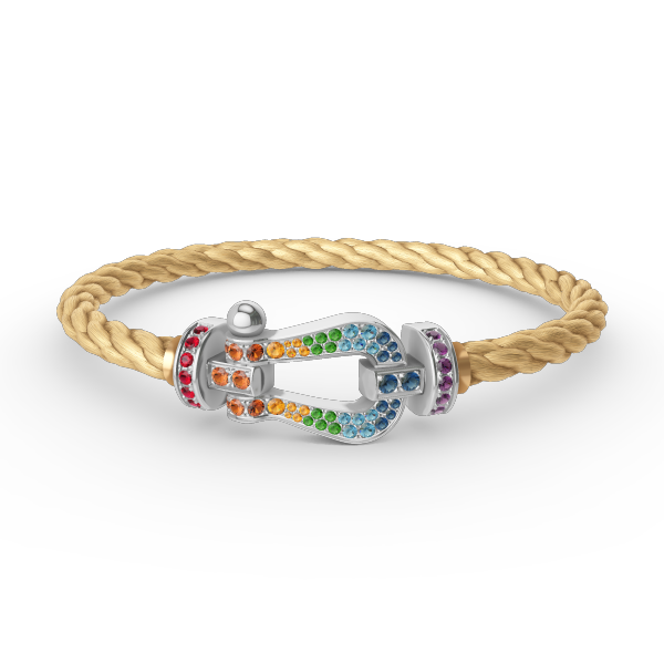 GlowFORC LARGE HORSESHOE  COLORED DIAMOND BRACELET SILVER