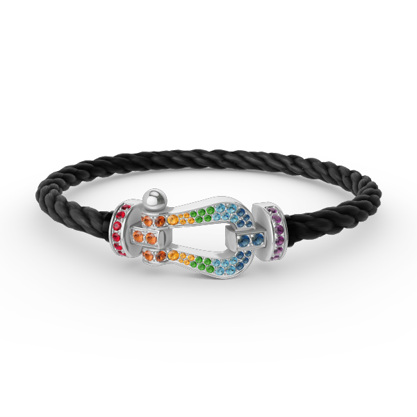 GlowFORC LARGE HORSESHOE  COLORED DIAMOND BRACELET SILVER
