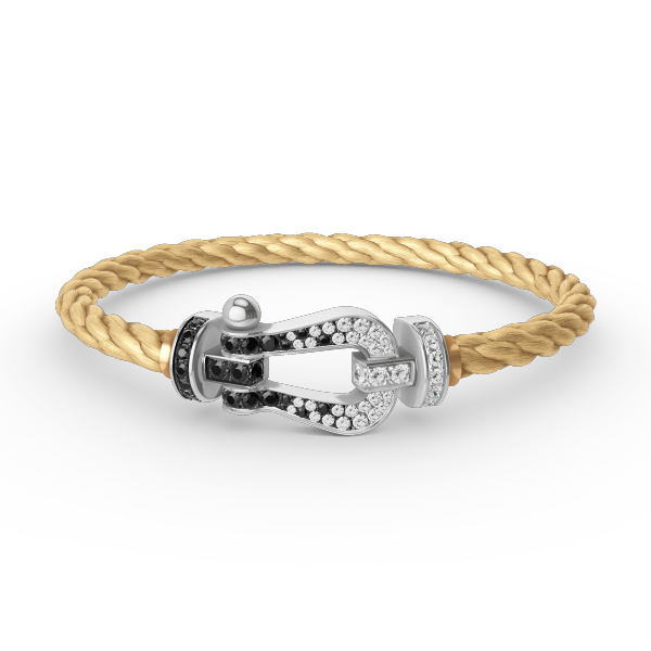 GlowFORCE LARGE HORSESHOE BLACK WHITE DIAMOND BRACELET SILVER