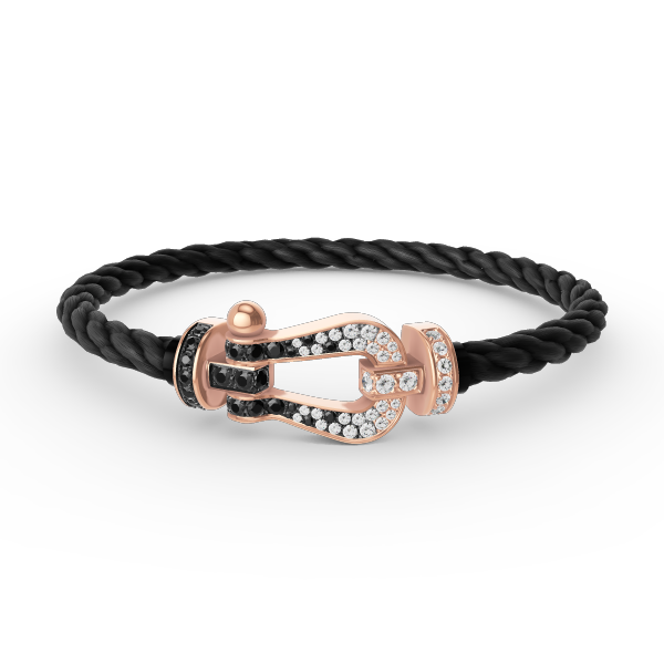 GlowFORCE LARGE HORSESHOE BLACK WHITE DIAMOND BRACELET ROSE GOLD