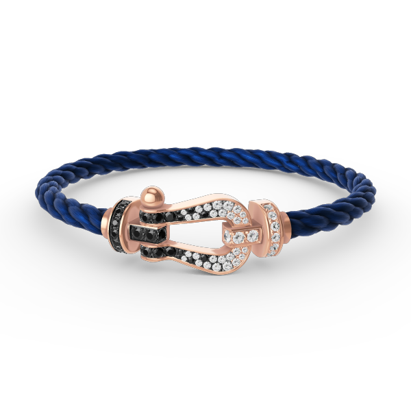 GlowFORCE LARGE HORSESHOE BLACK WHITE DIAMOND BRACELET ROSE GOLD