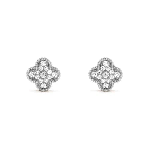 ¡®Glow¡¯CLOVER 1 MOTIFS DIAMOND STUD EARRINGS SILVER