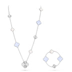 [Glow Jewelry]DETACHABLE CLOVER 15(11+4) FLOWER SILVER NECKLACE SET