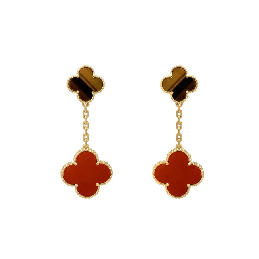 ¡®Glow¡¯CLOVER  2 MOTIF  TIGER EYE CARNELIAN EARRINGS