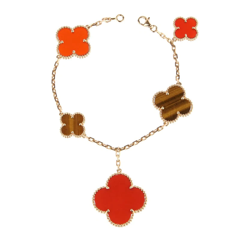 ¡®Glow¡¯CLOVER BRACELET 5 MOTIFS CARNELIAN TIGER EYE