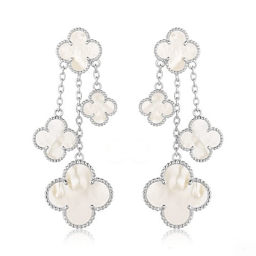 ¡®Glow¡¯CLOVER EARRINGS WHITE MOP 4 MOTIFS SILVER