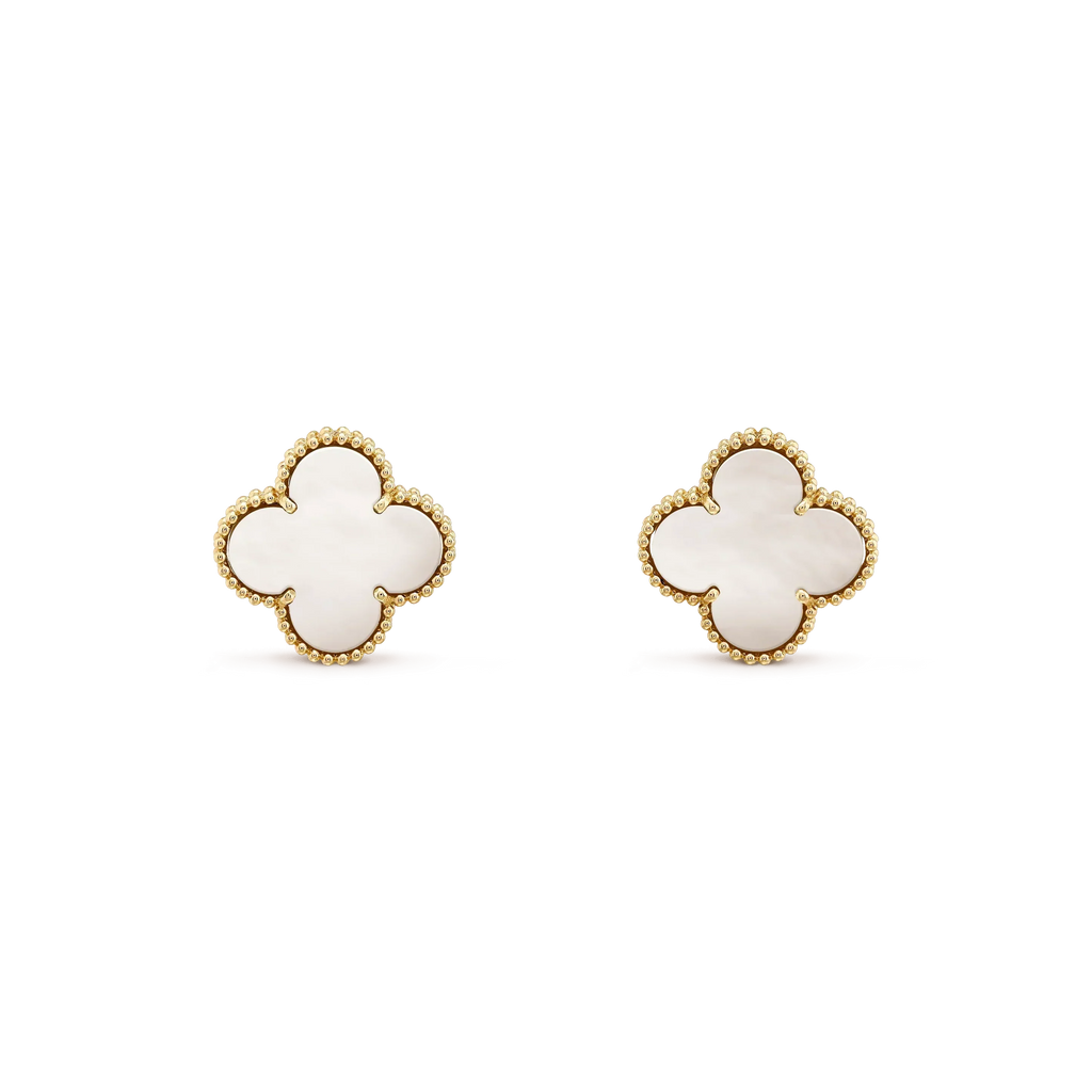 ¡®Glow¡¯CLOVER MEDIUM 1 MOTIFS  WHITE MOP STUD EARRINGS