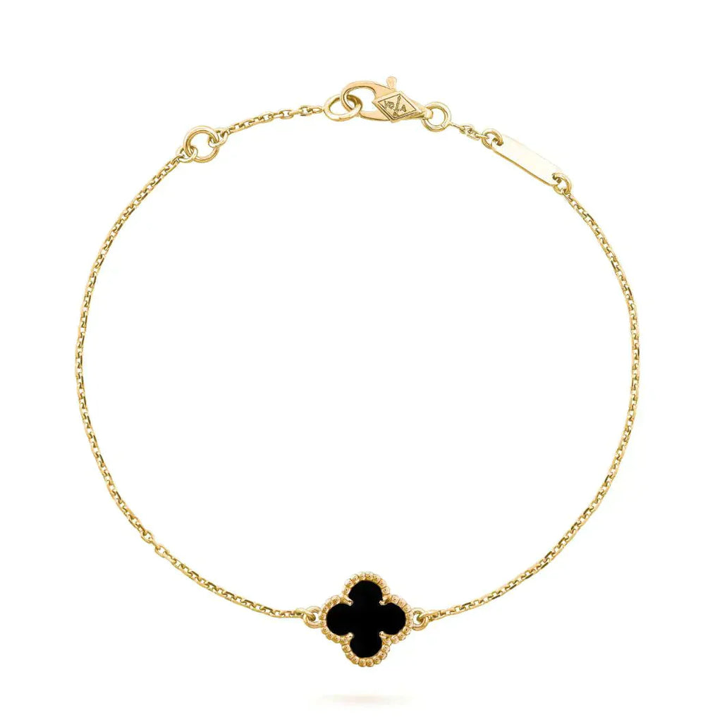 ¡®Glow¡¯CLOVER ONYX SINGLE FLOWER BRACELET
