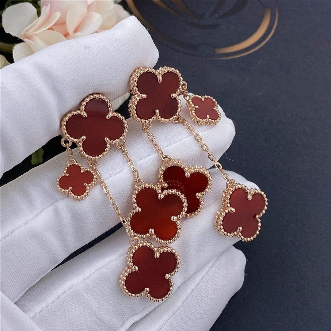 ¡®Glow¡¯CLOVER EARRINGS CARNELIAN 4 MOTIFS PINK GOLD