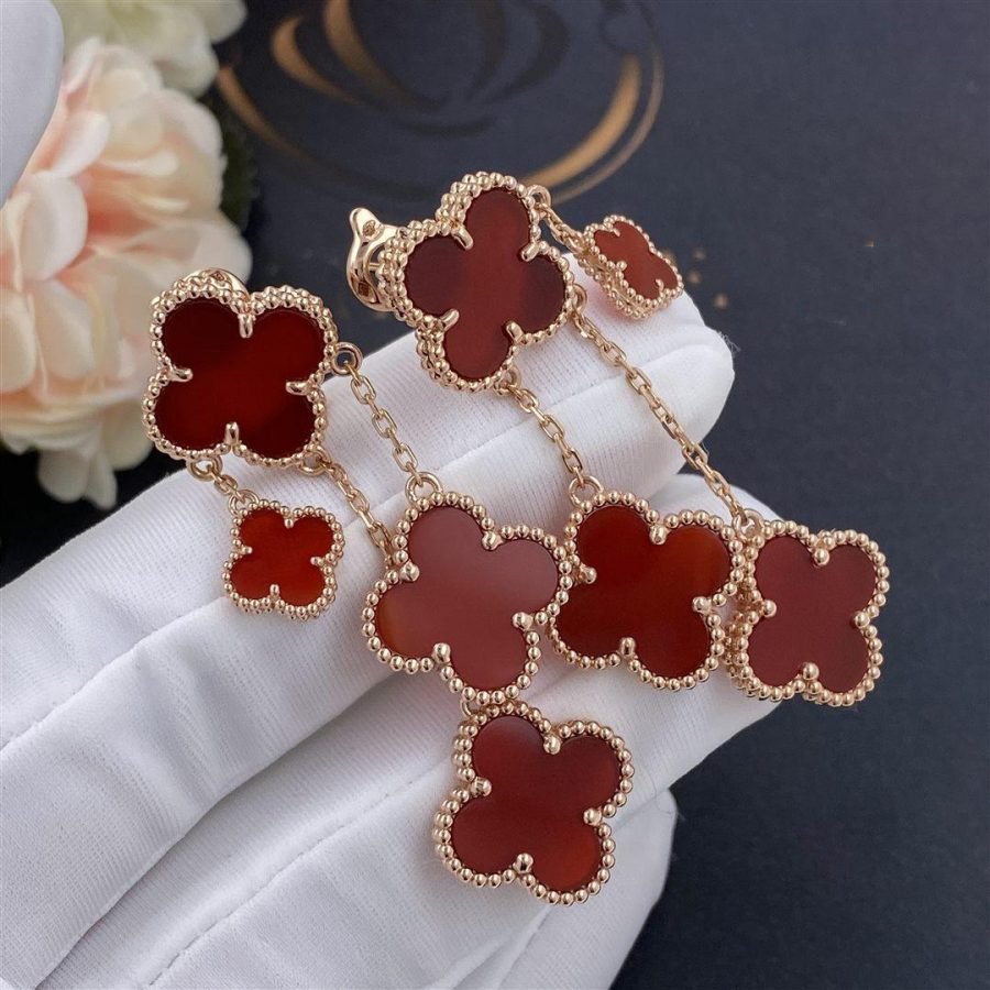 ¡®Glow¡¯CLOVER EARRINGS CARNELIAN 4 MOTIFS PINK GOLD