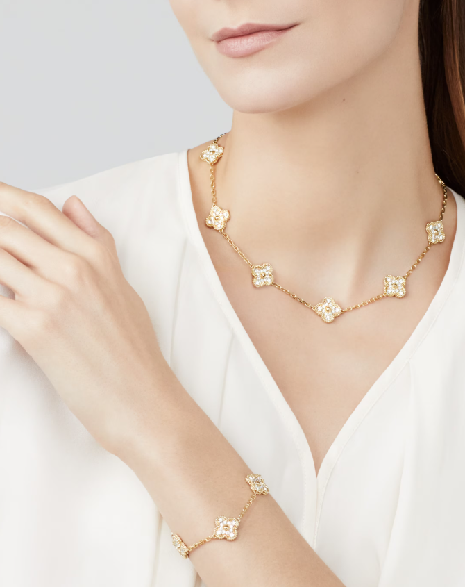 [¡®Glow¡¯]CLOVER 10 MOTIFS FULL DIAMOND NECKLACE