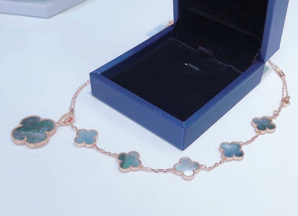 ¡®Glow¡¯COMBINED BRACELET 5 MOTIFS AND NECKLACE DARK MOP ROSE GOLD