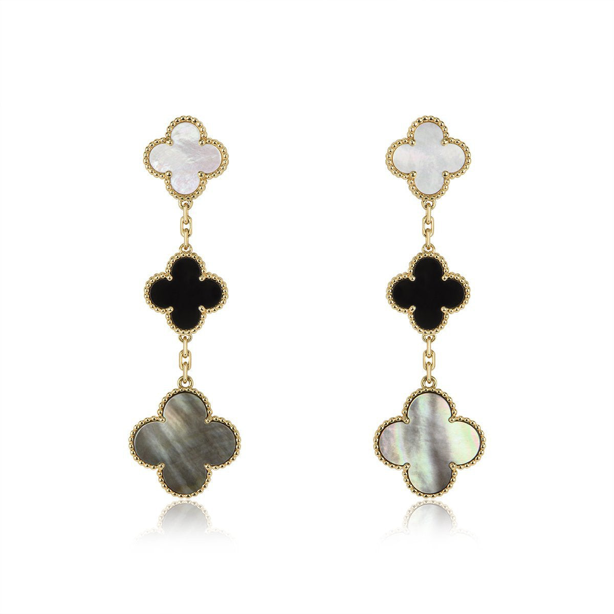¡®Glow¡¯CLOVER EARRINGS GOLD ONYX MOP 3 MOTIF
